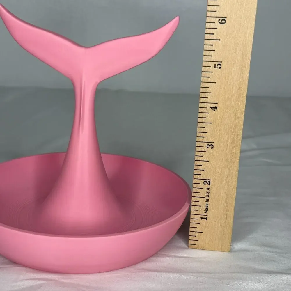 Pink Whale Tail Jewelry Ring Dish Stand Coastal Mermaid Bathroom 6